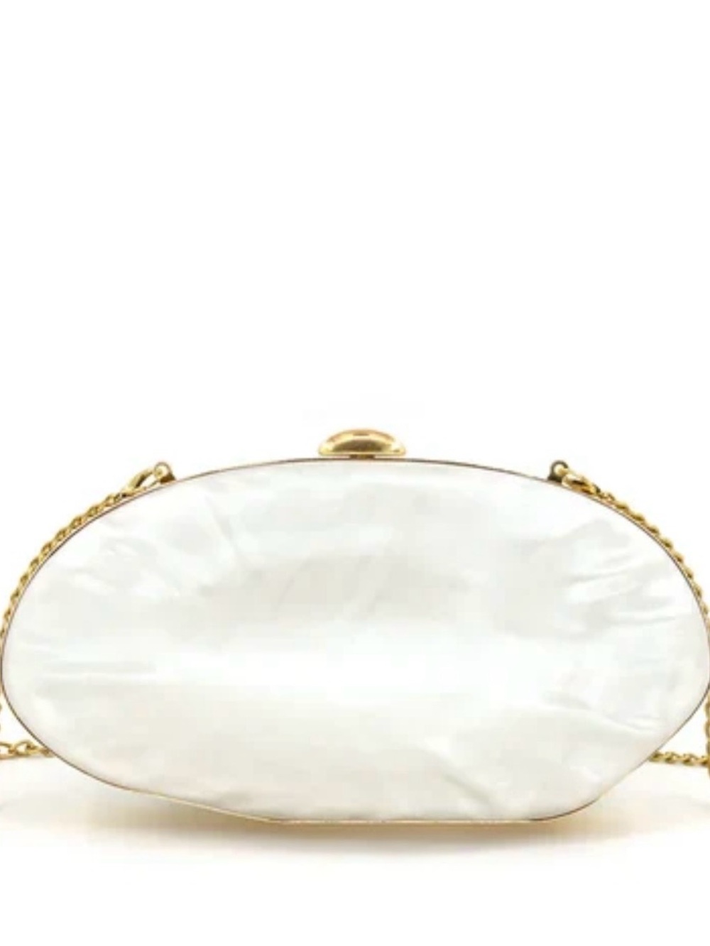 Pearl Shell Evening Clutch Bag, Gold Frame Ivory Acrylic Purse, Elegant Wedding